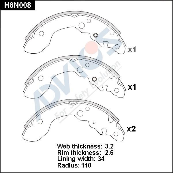 Advics H8N008 - Комплект тормозных колодок, барабанные avtokuzovplus.com.ua