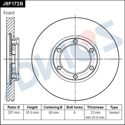 Advics J6F172B - Тормозной диск avtokuzovplus.com.ua