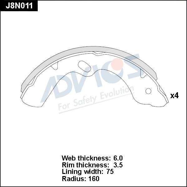 Advics J8N011 - Комплект гальм, барабанний механізм autocars.com.ua