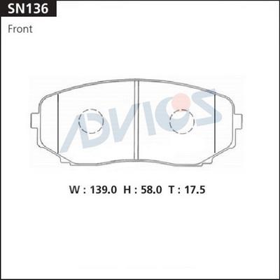 Advics SN136 - Гальмівні колодки, дискові гальма autocars.com.ua