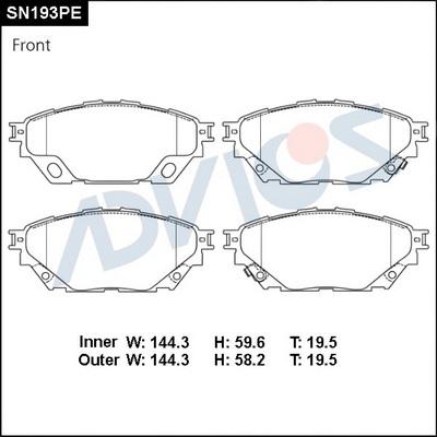Advics SN193PE - Гальмівні колодки, дискові гальма autocars.com.ua