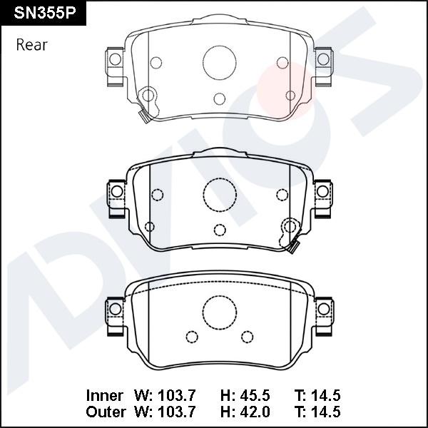 Advics SN355P - Тормозные колодки, дисковые, комплект avtokuzovplus.com.ua