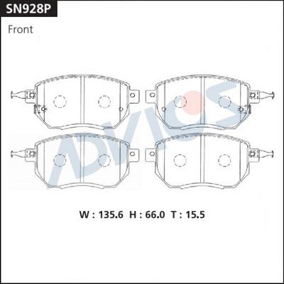 Advics SN928P - Тормозные колодки, дисковые, комплект avtokuzovplus.com.ua