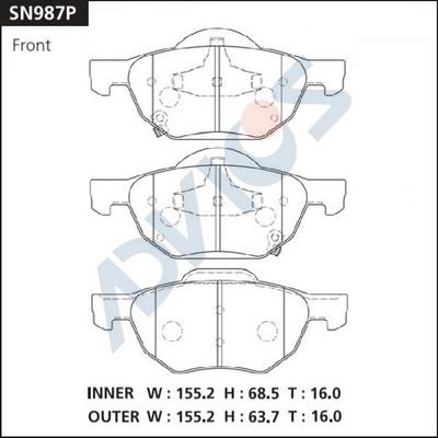 Advics SN987P - Тормозные колодки, дисковые, комплект avtokuzovplus.com.ua