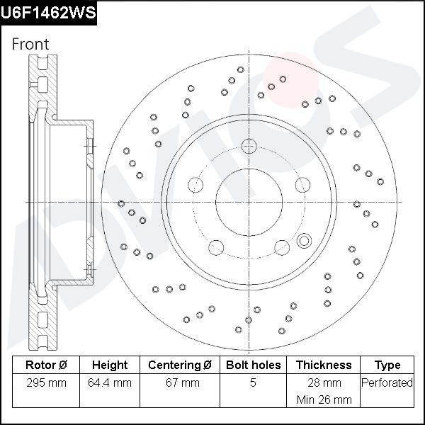 Advics U6F1462WS - Тормозной диск avtokuzovplus.com.ua