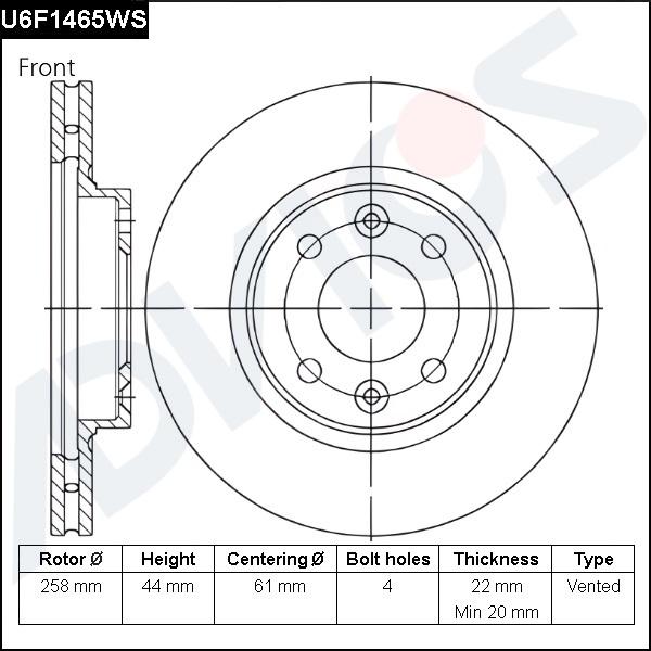 Advics U6F1465WS - Гальмівний диск autocars.com.ua