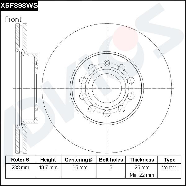 Advics X6F898WS - Гальмівний диск autocars.com.ua