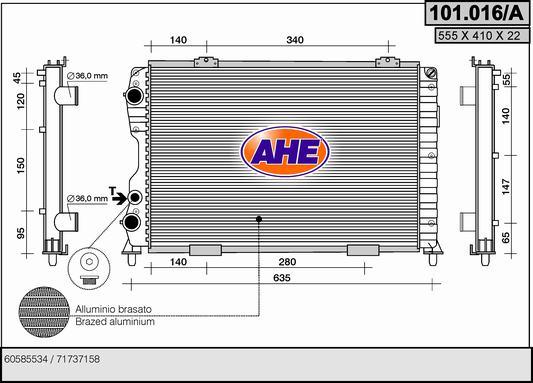 AHE 101.016/A - Радіатор, охолодження двигуна autocars.com.ua