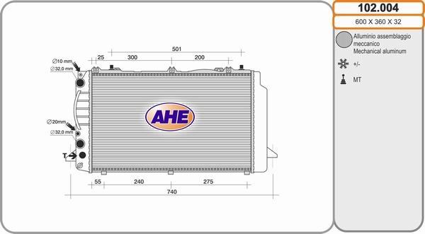 AHE 102.004 - Радіатор, охолодження двигуна autocars.com.ua