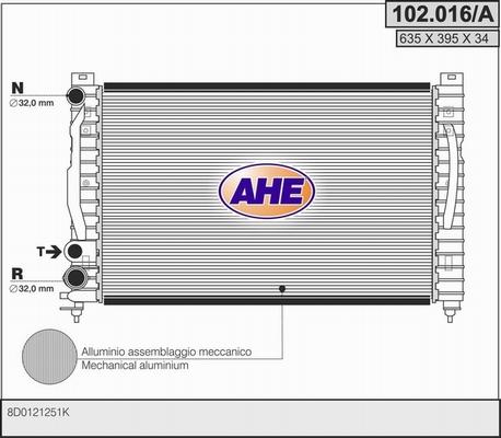 AHE 102.016/A - Радіатор, охолодження двигуна autocars.com.ua