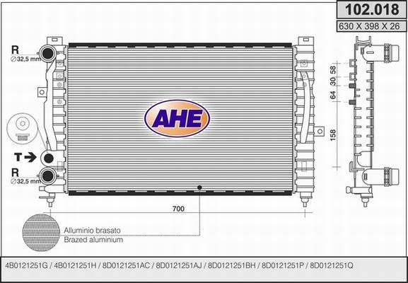 AHE 102.018 - Радіатор, охолодження двигуна autocars.com.ua