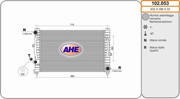 AHE 102.053 - Радіатор, охолодження двигуна autocars.com.ua