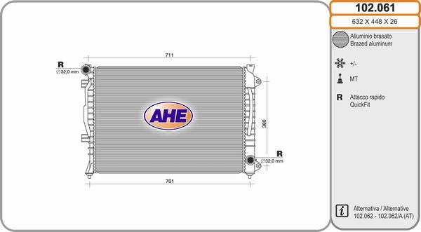 AHE 102.061 - Радіатор, охолодження двигуна autocars.com.ua