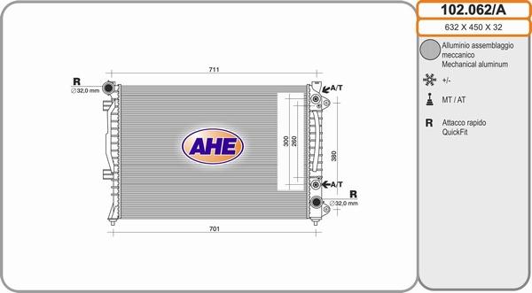 AHE 102.062/A - Радіатор, охолодження двигуна autocars.com.ua