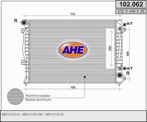 AHE 102.062 - Радіатор, охолодження двигуна autocars.com.ua