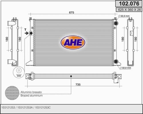 AHE 102.076 - Радіатор, охолодження двигуна autocars.com.ua