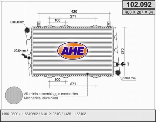 AHE 102.092 - Радіатор, охолодження двигуна autocars.com.ua