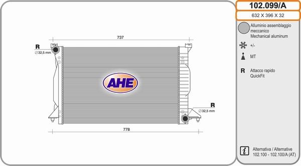 AHE 102.099/A - Радіатор, охолодження двигуна autocars.com.ua