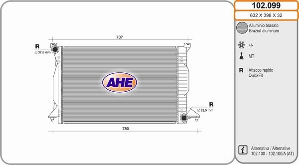 AHE 102.099 - Радіатор, охолодження двигуна autocars.com.ua