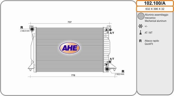 AHE 102.100/A - Радіатор, охолодження двигуна autocars.com.ua