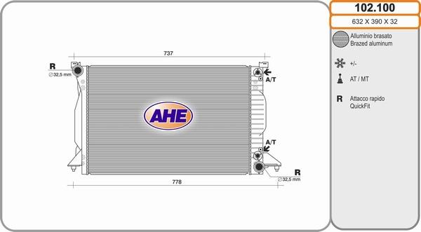 AHE 102.100 - Радіатор, охолодження двигуна autocars.com.ua