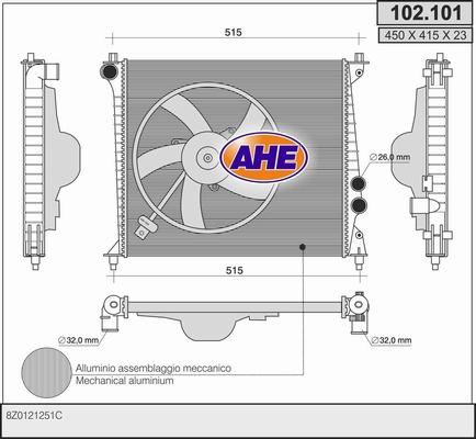 AHE 102.101 - Радіатор, охолодження двигуна autocars.com.ua