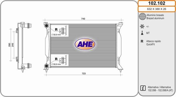 AHE 102.102 - Радіатор, охолодження двигуна autocars.com.ua