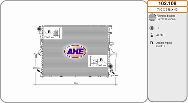 AHE 102.108 - Радіатор, охолодження двигуна autocars.com.ua