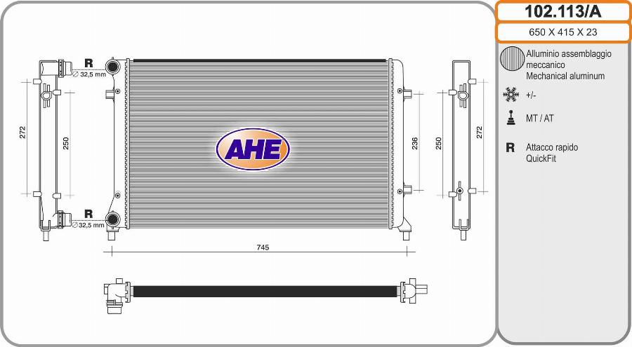 AHE 102.113/A - Радіатор, охолодження двигуна autocars.com.ua