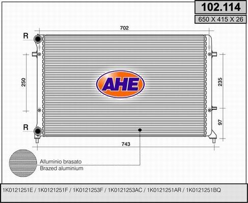 AHE 102.114 - Радіатор, охолодження двигуна autocars.com.ua