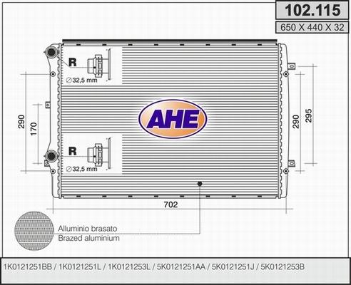 AHE 102.115 - Радіатор, охолодження двигуна autocars.com.ua