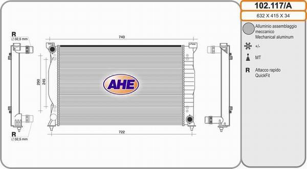 AHE 102.117/A - Радіатор, охолодження двигуна autocars.com.ua