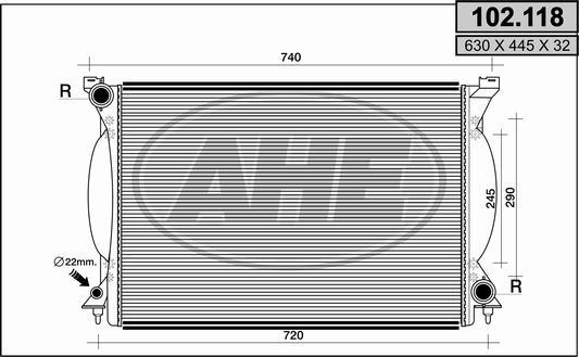 AHE 102.118 - Радіатор, охолодження двигуна autocars.com.ua