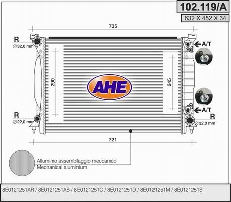 AHE 102.119/A - Радіатор, охолодження двигуна autocars.com.ua