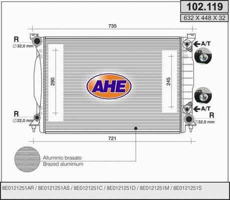 AHE 102.119 - Радіатор, охолодження двигуна autocars.com.ua