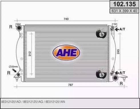 AHE 102.135 - Радіатор, охолодження двигуна autocars.com.ua