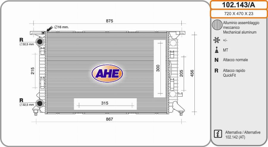 AHE 102.143/A - Радіатор, охолодження двигуна autocars.com.ua