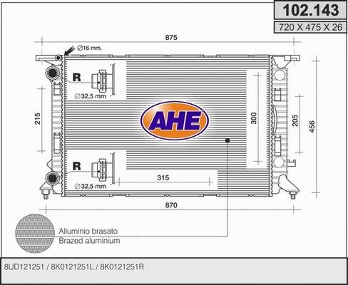 AHE 102.143 - Радіатор, охолодження двигуна autocars.com.ua