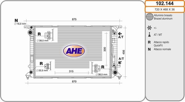 AHE 102.144 - Радіатор, охолодження двигуна autocars.com.ua