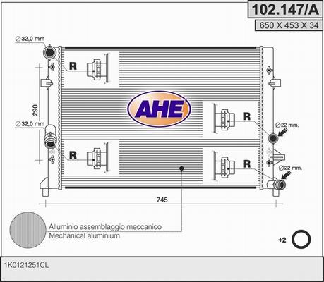 AHE 102.147/A - Радіатор, охолодження двигуна autocars.com.ua