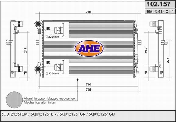 AHE 102.157 - Радіатор, охолодження двигуна autocars.com.ua