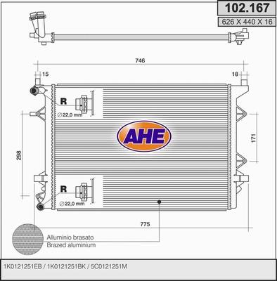 AHE 102.167 - Радіатор, охолодження двигуна autocars.com.ua