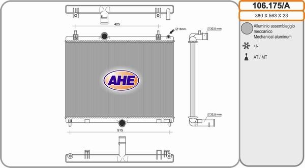 AHE 102.175/A - Радіатор, охолодження двигуна autocars.com.ua