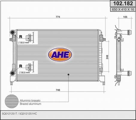 AHE 102.182 - Радіатор, охолодження двигуна autocars.com.ua