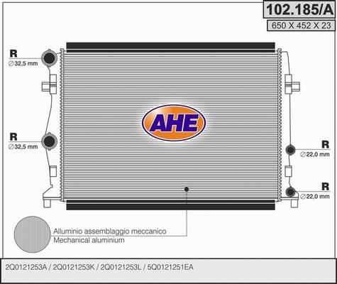 AHE 102.185/A - Радіатор, охолодження двигуна autocars.com.ua