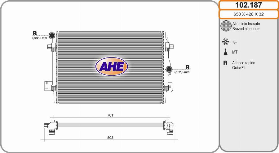 AHE 102.187 - Радіатор, охолодження двигуна autocars.com.ua