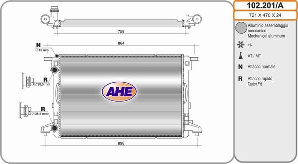 AHE 102.201/A - Радіатор, охолодження двигуна autocars.com.ua