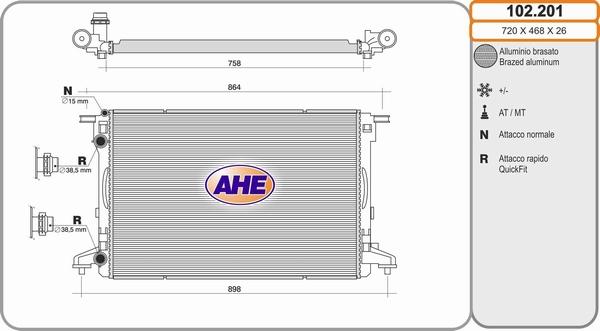 AHE 102.201 - Радіатор, охолодження двигуна autocars.com.ua