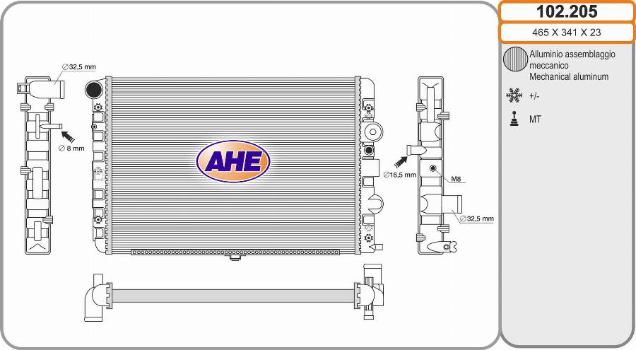 AHE 102.205 - Радіатор, охолодження двигуна autocars.com.ua