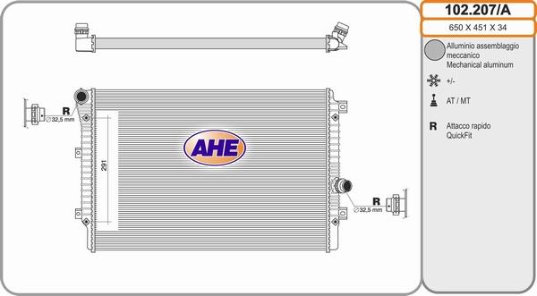 AHE 102.207/A - Радіатор, охолодження двигуна autocars.com.ua